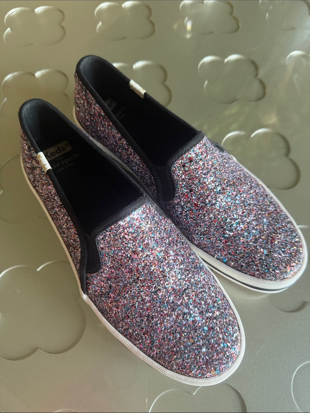 KEDS x KATE SPADE Double Decker Multicolor Glitter Slip On Sneakers Size 9 Women - Picture 15 of 15
